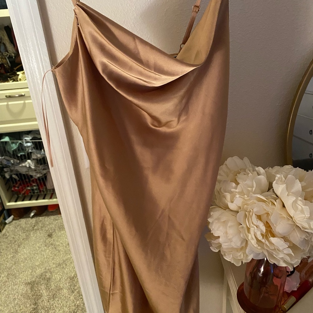 TAN FORMAL COWL NECK DRESS